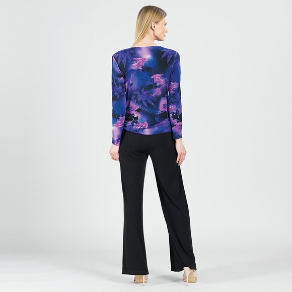 NWOT Clara Sunwoo Wrinkle Free Deep Ocean Floral Romantic Tie Front Blouse S - Picture 2 of 9